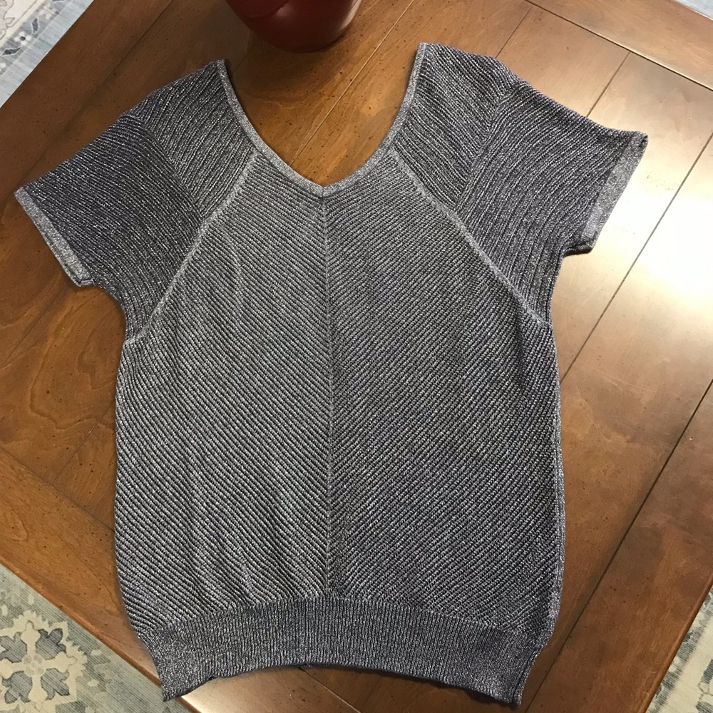 Gray/Silver Short Sleeve Knit Top LARGE